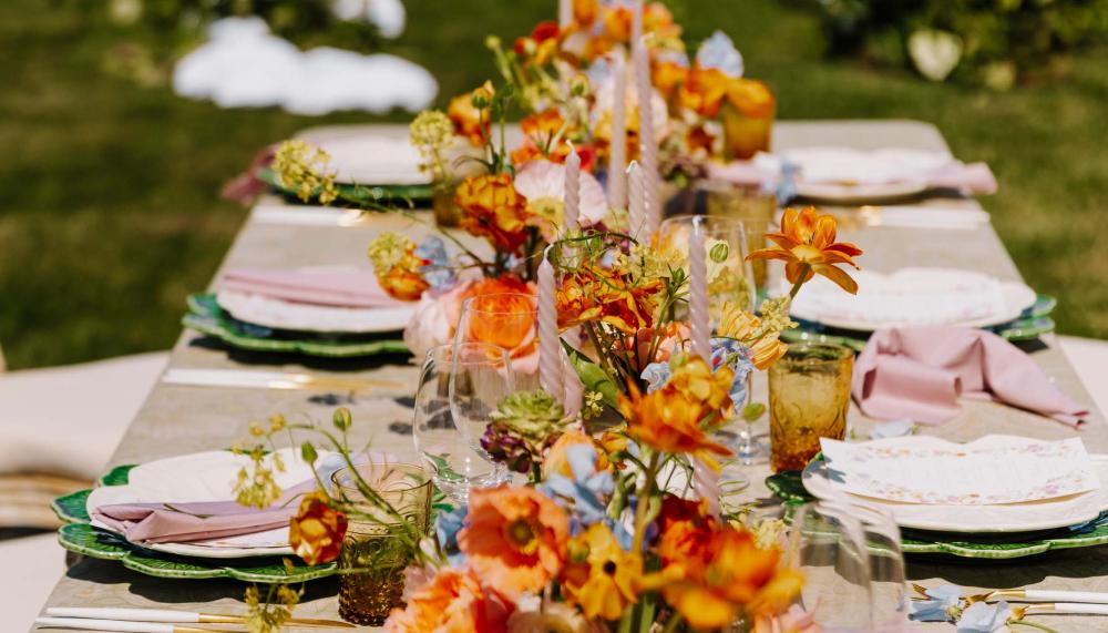 table set for a wedding outside