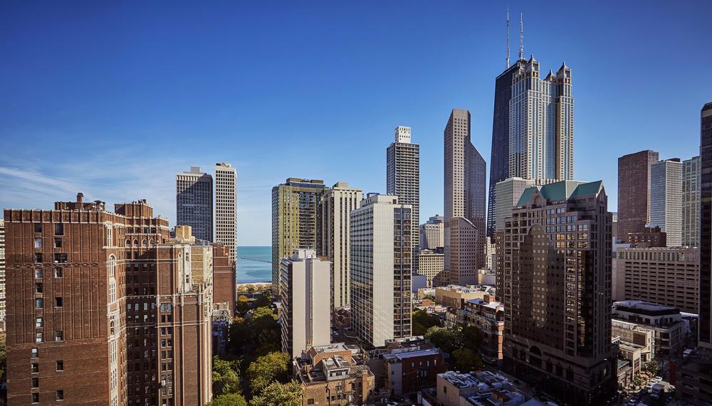 A view of Chicago skyscrapers from a room at Viceroy Chicago