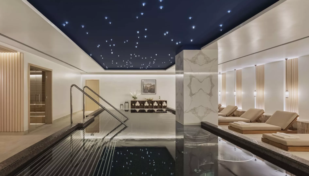 Interior of the spa at Viceroy Serbia with a pool and lounge area