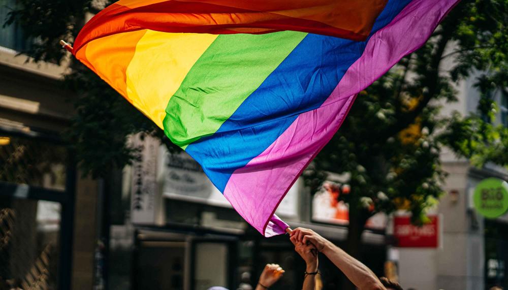 A large pride flag for WorldPride 2025