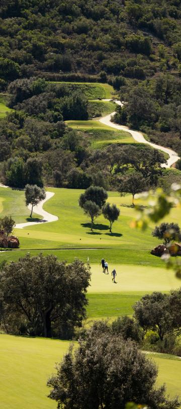 Three men walking on a golf green at Viceroy Ombria Algarve