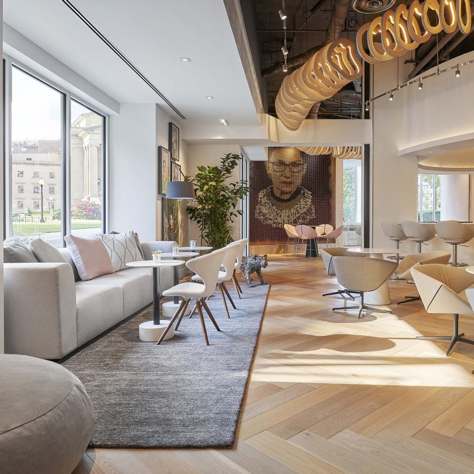 An assortment of artwork on the walls of Hotel Zena