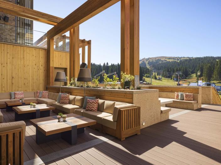 outdoor venue with wood seating