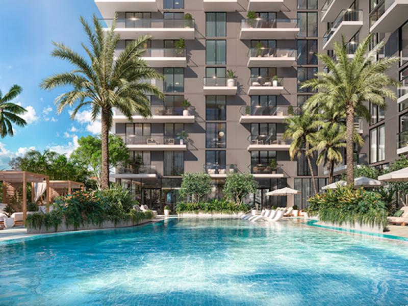 The palm-tree lined pool at Viceroy Residences Aventura